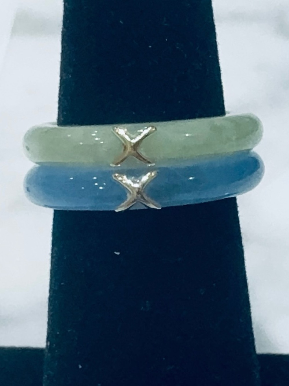 Ross Simons - Pair - 14K Yellow Gold "X" Jade Rings